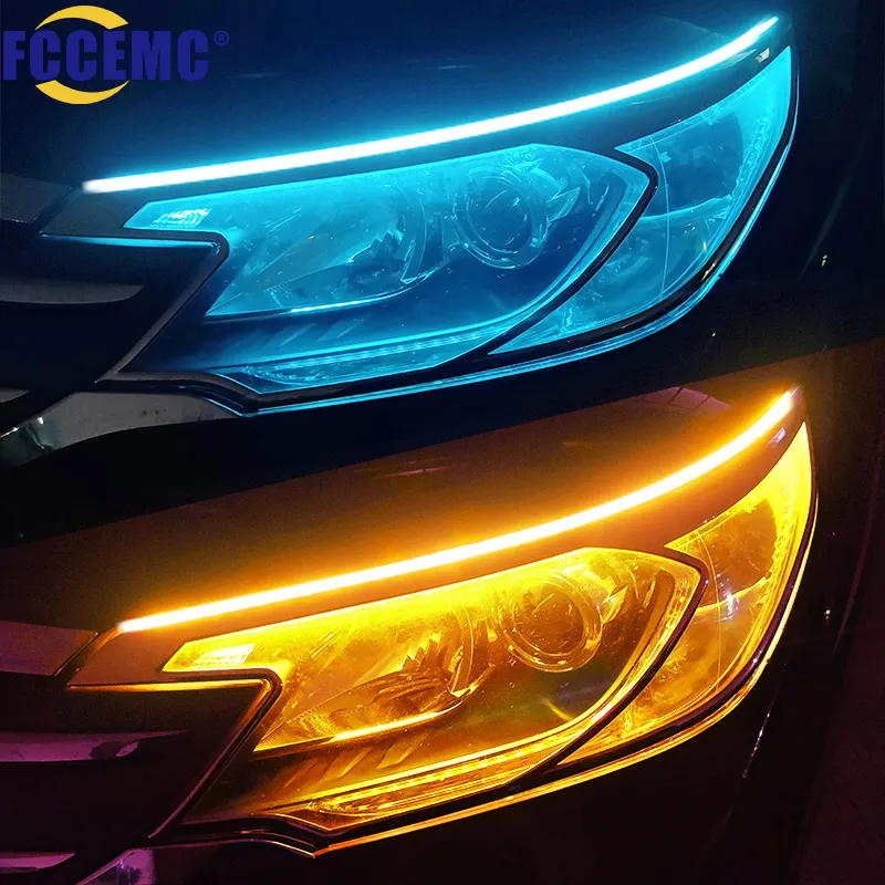 2pcs LED DRL Car Daytime Running Light Flexible Waterproof Strip Auto Headlights White Turn Signal