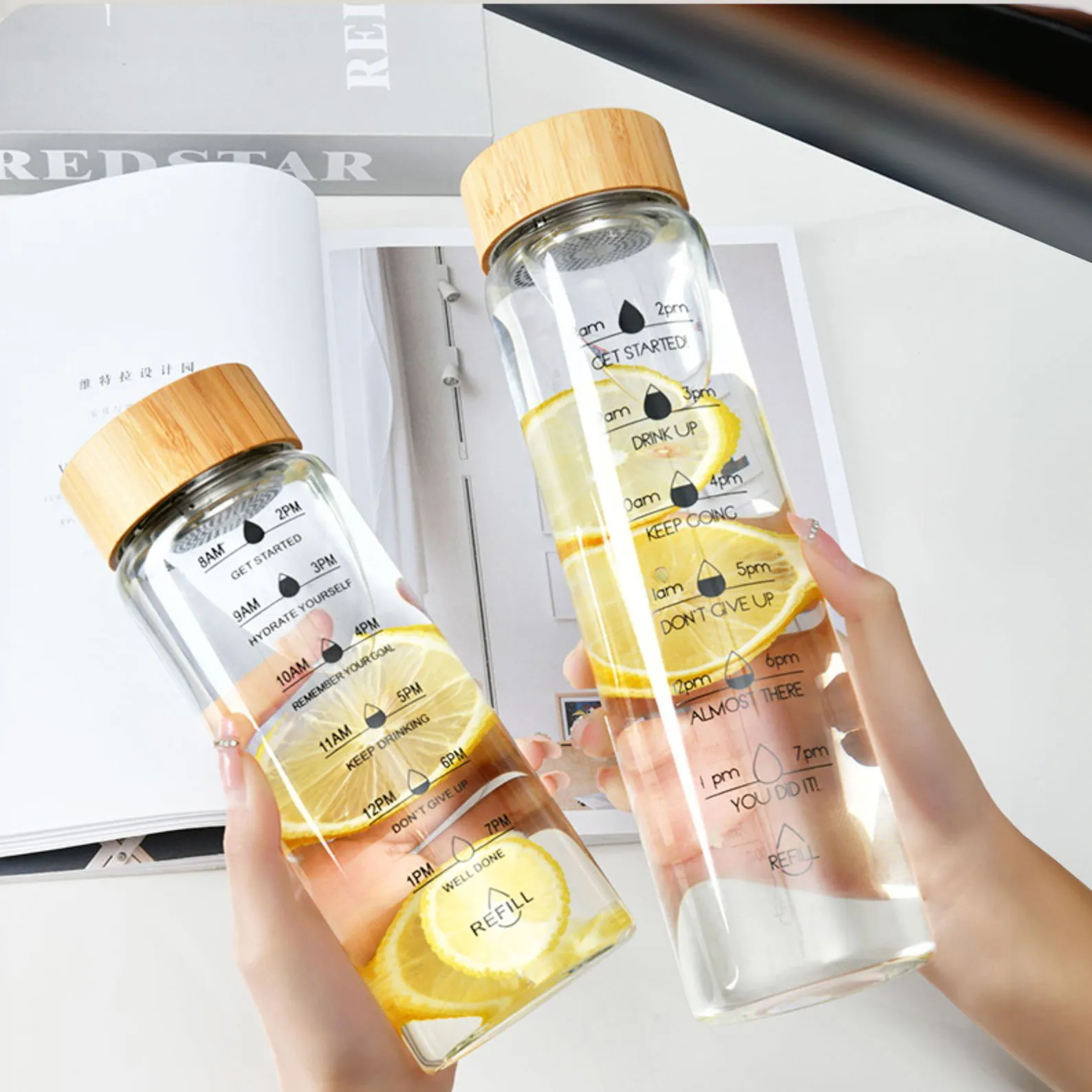 1000ml Large Capacity Glass Water Bottle With Time Marker Cover For Water Drink Transparent Milk