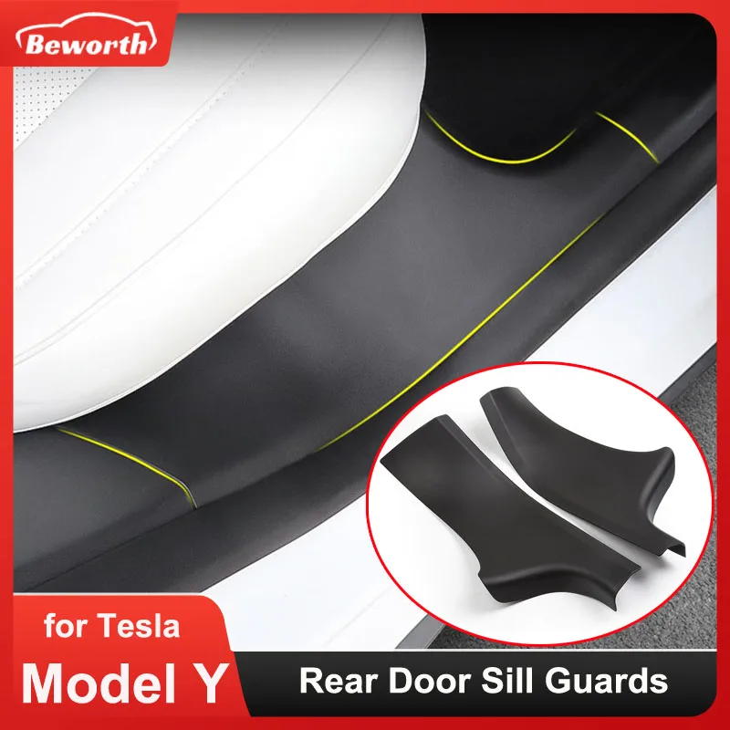 2pcs Rear Door Sill Guards For Tesla Model Y ABS Inner Protector Plate Cover Trim Car Anti-Dirty