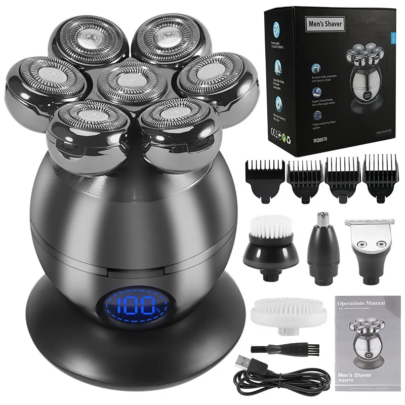 Men Grooming Kit Wet Dry Electric Shaver Beard Hair Trimmer Electric Razor Rechargeable Bald Head