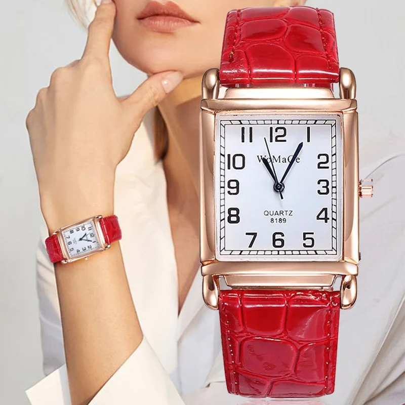 2023 New Watches for Women Square Rose Gold Wrist Watches Fashion Leather Brand Watches Ladies