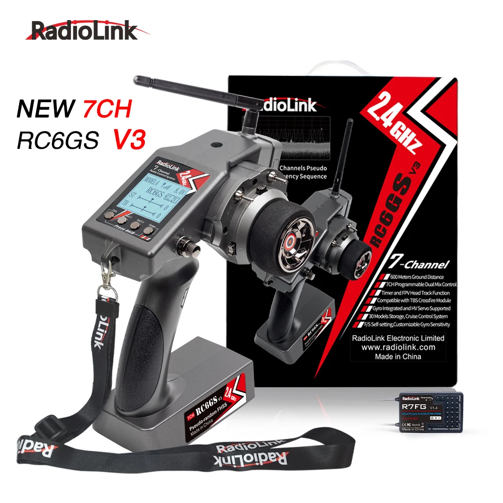 Radiolink RC6GS V3 2.4G 7 Channel Radio Transmitter with R7FG Receiver Gyro Telemetry Included