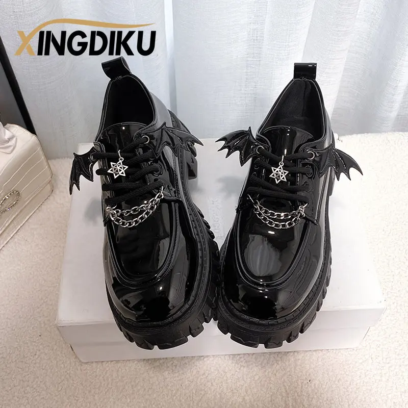Punk Wind Fashion Single Shoes Autumn New Devil Bat Wings Gothic Women's Shoes Thick Bottom