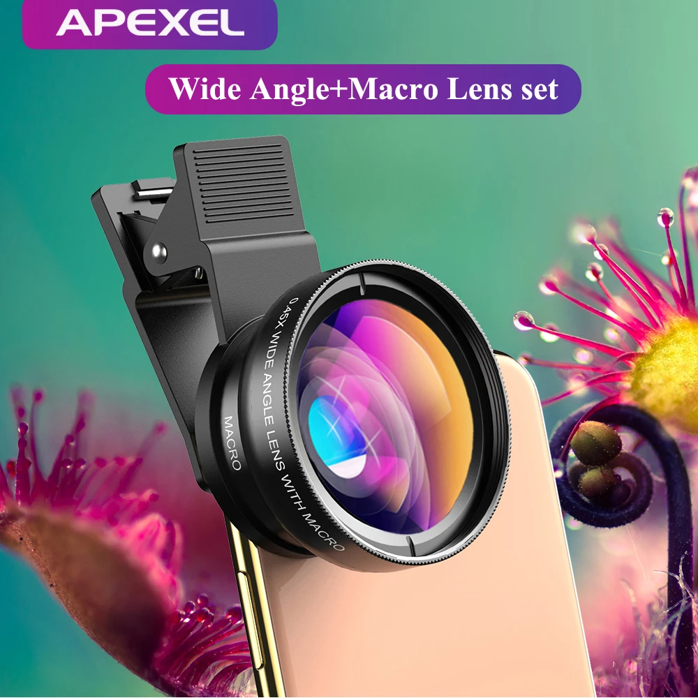 APEXEL New HD 37MM 0.45x Super Wide Angle Lens with 12.5x Super Macro Lens for iPhone Samsung