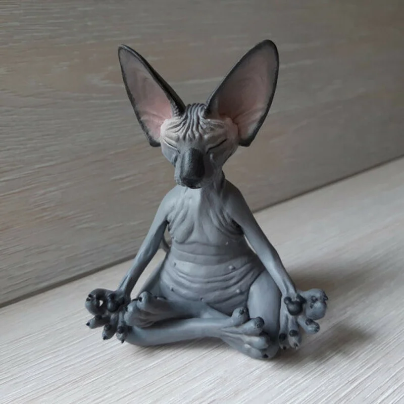 Meditation Yoga Happy Cat Whimsical Buddha Sphinx Cat Statue Art Deco Sculpture Outdoor Garden
