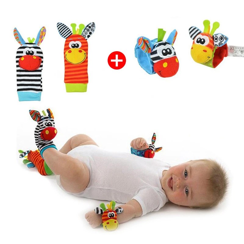 0~24 Months Baby Rattles Soft Plush Toys Foot Wrist Rattle Set Cartoon Newborn Development