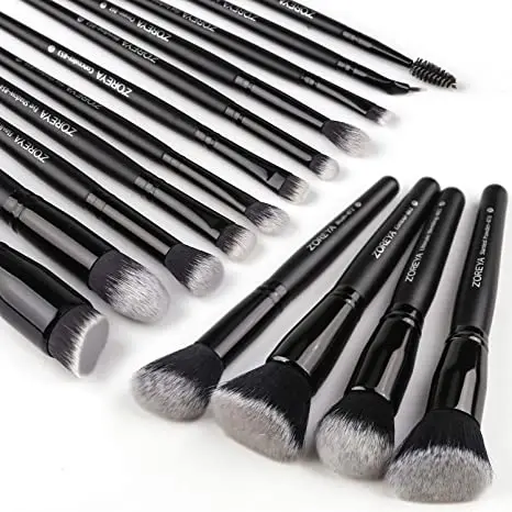 ZOREYA 15 Pcs Luxury Balck Makeup Brushes Set Tools Professional Brushes Foundation Powder Eyeliner