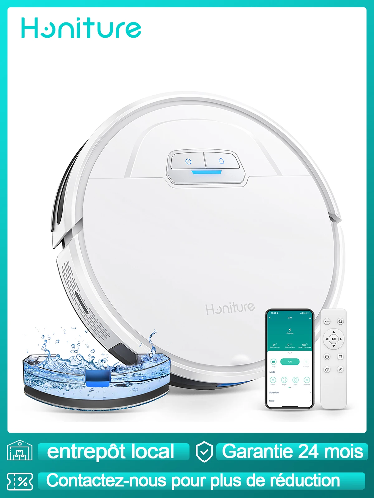 HONITURE Saugroboter mit Wischfunktion 3 in 1, Staubsauger Roboter, 4000Pa Starke Saugkraft