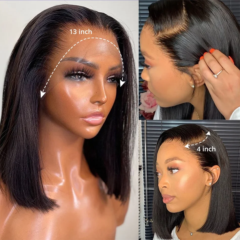 Short Bob Wigs Human Hair Transparent Lace Front Human Hair Wigs Straight Bob Full Frontal Wig Lace