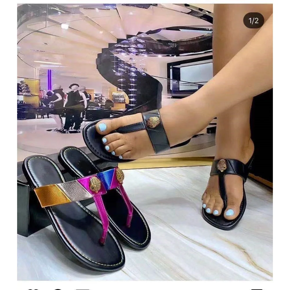 Hardware Diamond Buckle Flip-flops 2023 Fashion Ladies Sandals Flat Beach Casual Women Slippers