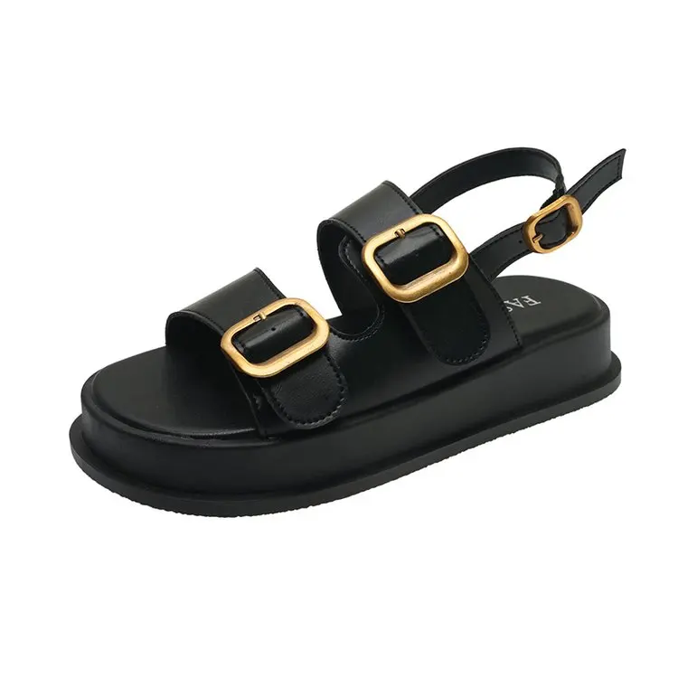 Sandals Women Pin Buckle Platform Shoes Slingback Metal Buckle Thick Bottom Ladies Flat Bottom One