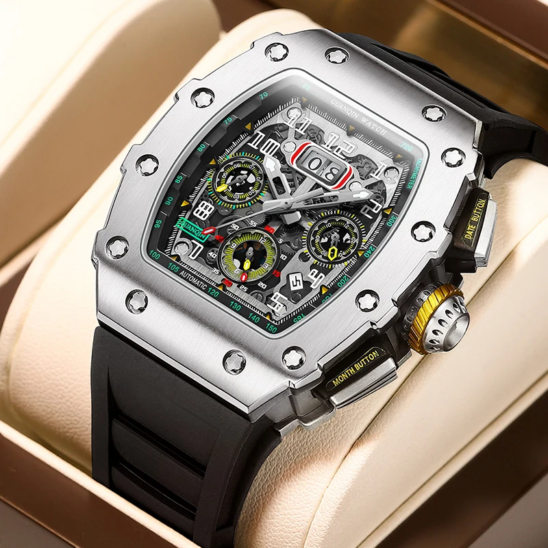 GUANQIN 2023 Automatic Mechanical Watch top brand luxury Calendar Week Month Chronograph 316L