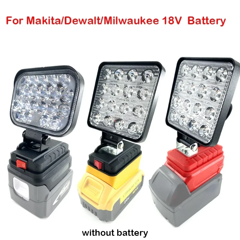 For Makita/Dewalt/Milwaukee 18V Li-ion Battery LED Work Light 3/4 inch Flashlight Portable Emergency