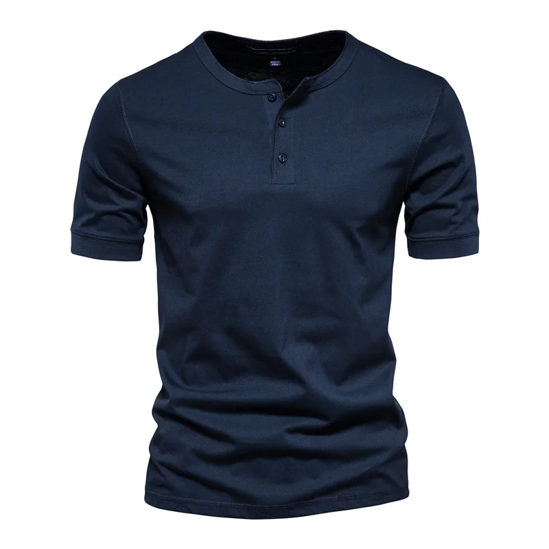 AIOPESON 100% Cotton Henley Collar T Shirt Men Casual High Quality Summer Short Sleeve Mens T Shirts