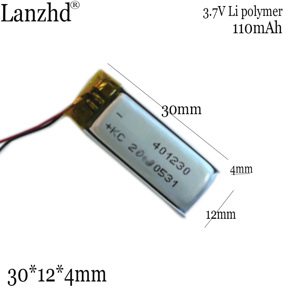1-10 pces 401230 3.7v 110mah bateria lipo recarregável do polímero do lítio para a câmera video da