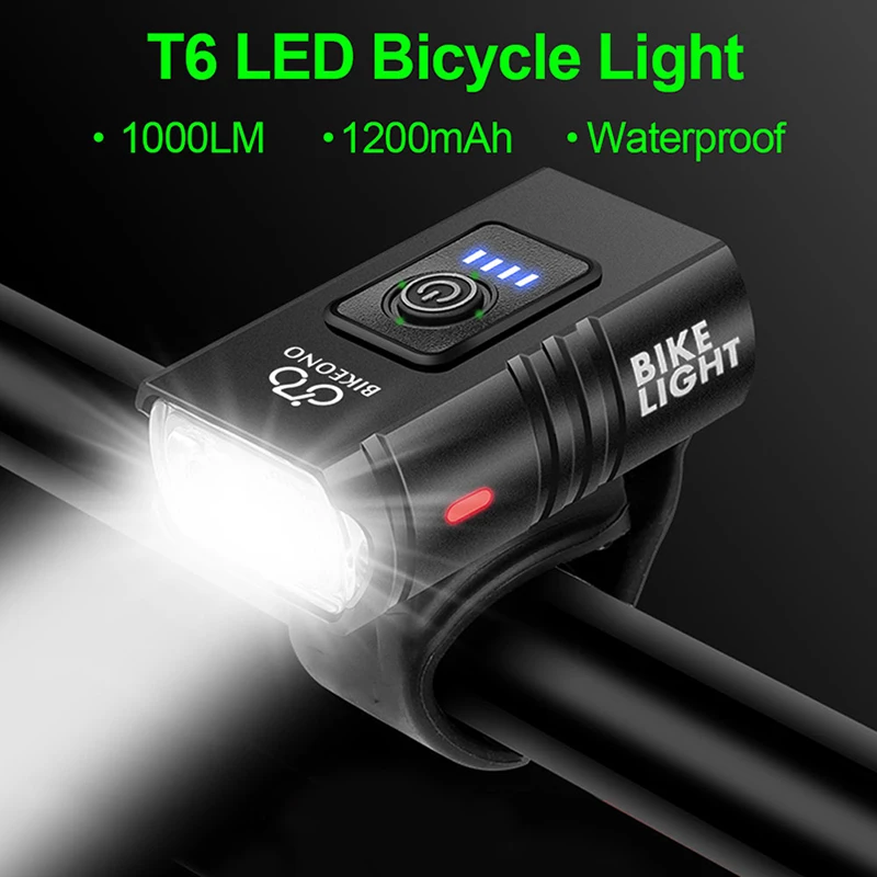 1000LM Bike Light  Headlight T6 Bicycle Flashlight LED USB Rechargeable Torch Aluminum Alloy Cycling