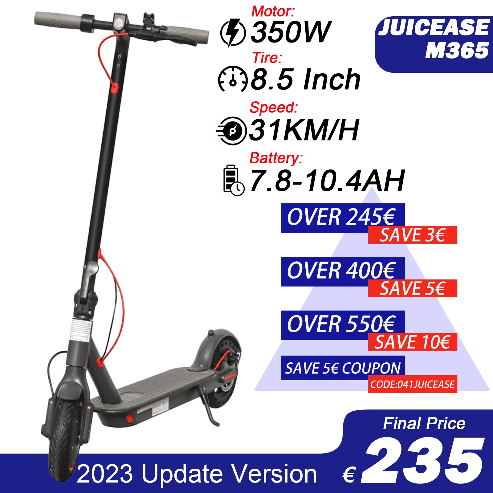 JUICEASE M365 Elektrische Roller 31 KM/H 350W Power Tragbare Escooter für Erwachsene mit 7,8-10,4 AH