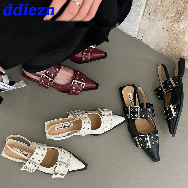 Women Flat With Shoes 2024 Designer Luxury Buckle Fashion Ladies Flats Shoes Slingback Pointed Toe