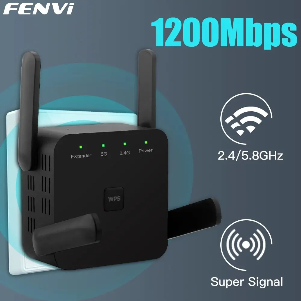 FENVI 5Ghz AC1200 WiFi Repeater 1200Mbps Router Black WiFi Extender Amplifier 2.4G/5GHz Wi-Fi Signal