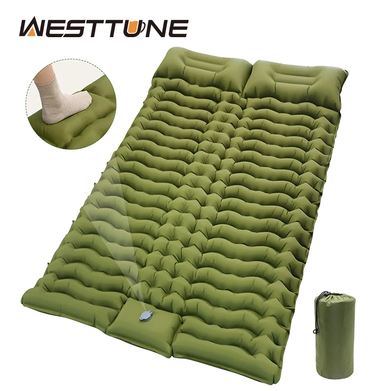 Double Sleeping Pad for Camping Self-Inflating Mat Sleeping Mattress with Pillow for Hiking Outdoor
