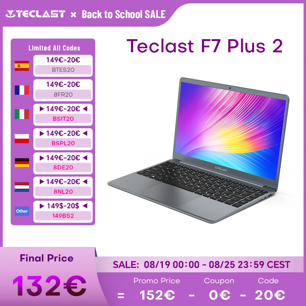 Teclast F7 Plus 2 14,1-Zoll-Laptop 8 GB RAM 256 GB ROM für Intel Celeron N4120 Windows 11 für Intel