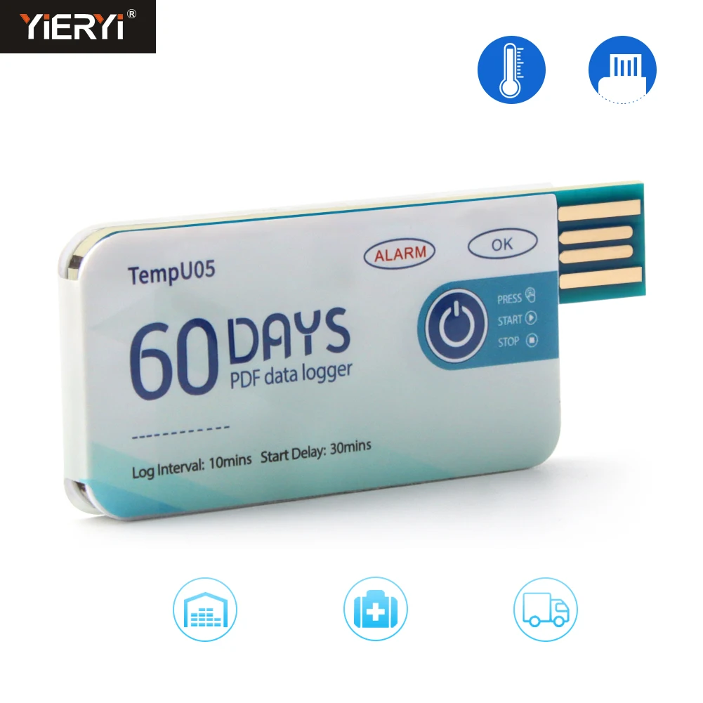 High Precision 60 Days USB Temperature Data Logger Alarm Thermometer Recorder Tester Report PDF for
