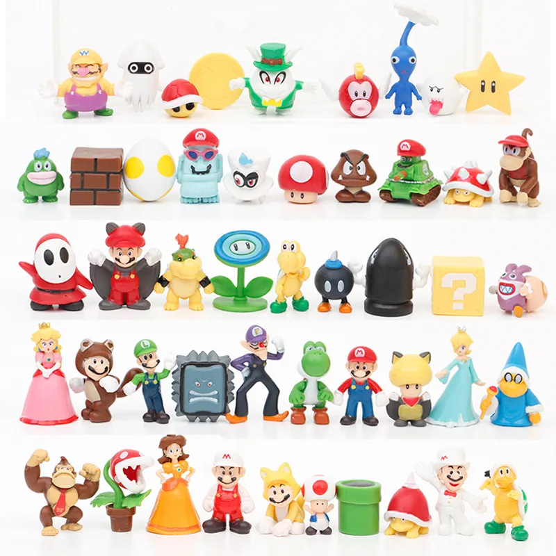 12Pcs/24Pcs/48Pcs Super Mario Bros Action Figures Kawaii Bowser Anime Figure with Storage Bag for