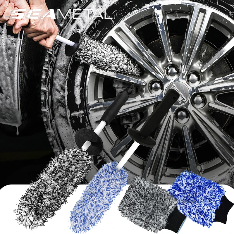 SEAMETAL Car Wash Microfiber Wheels Brush Non-Slip Ultra Soft Car Cleaning Gloves Mitt Car Wheel