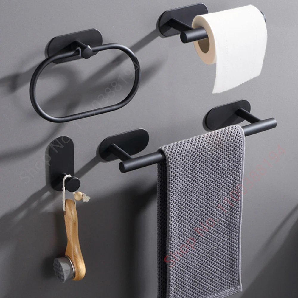 Wall Mount Toilet Towel Paper Holder Adhesive Black Silver Kitchen Roll Paper Stand Hanging Napkin