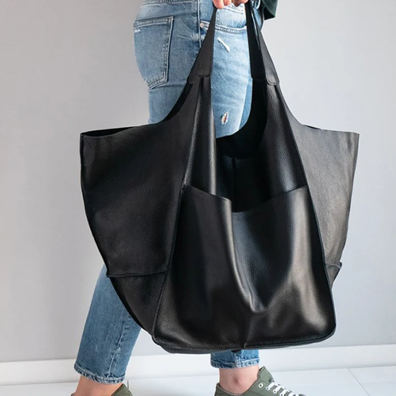 Rretro Handmade Big Beach Tote Bag High Capacity Zipper Shoulder Solid Color Multifunction Handbags