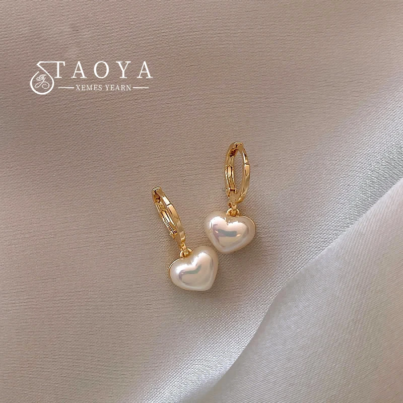 Classic Design Pearl Heart Pendant Earrings 2023 Fashion Jewelry Party Girl's Sweet Temperament
