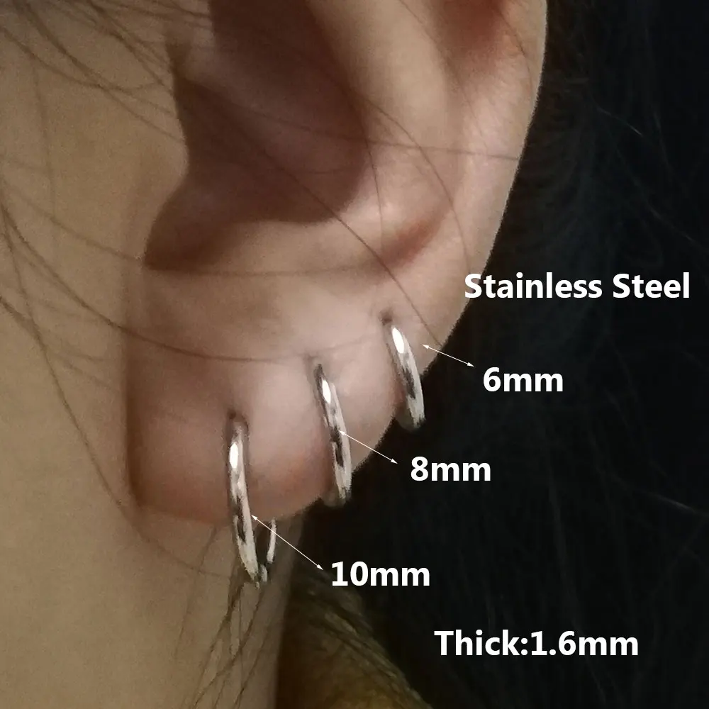 6pcs/lot Stainless Steel Simple Metal Circle Small Hoop Earrings For Women Girls Piercing Jewelry
