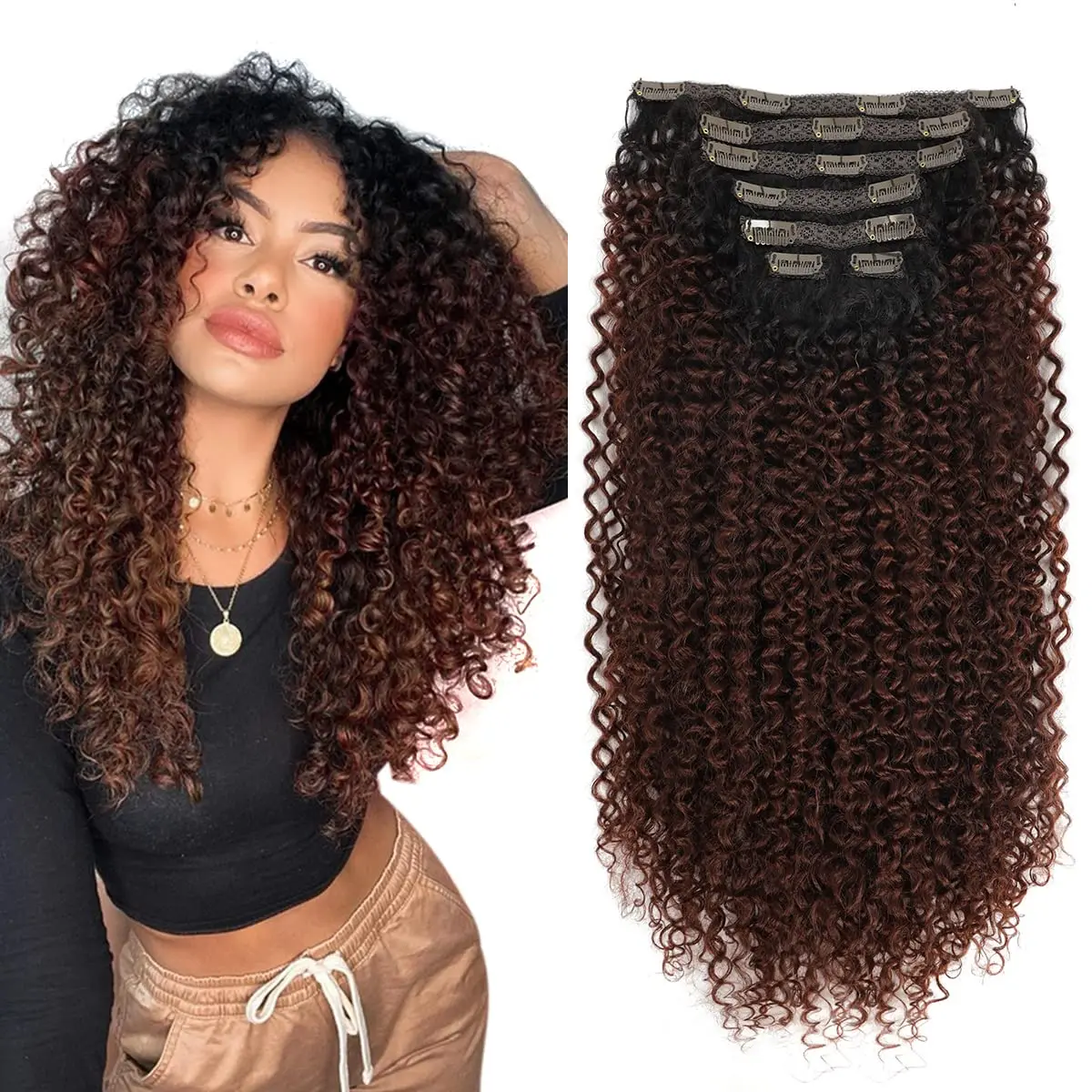 Synthetic Clip In Hair Extension Full Head Long 26”140g Afro Kinky Curly Fake Hair Pieces Clip-on