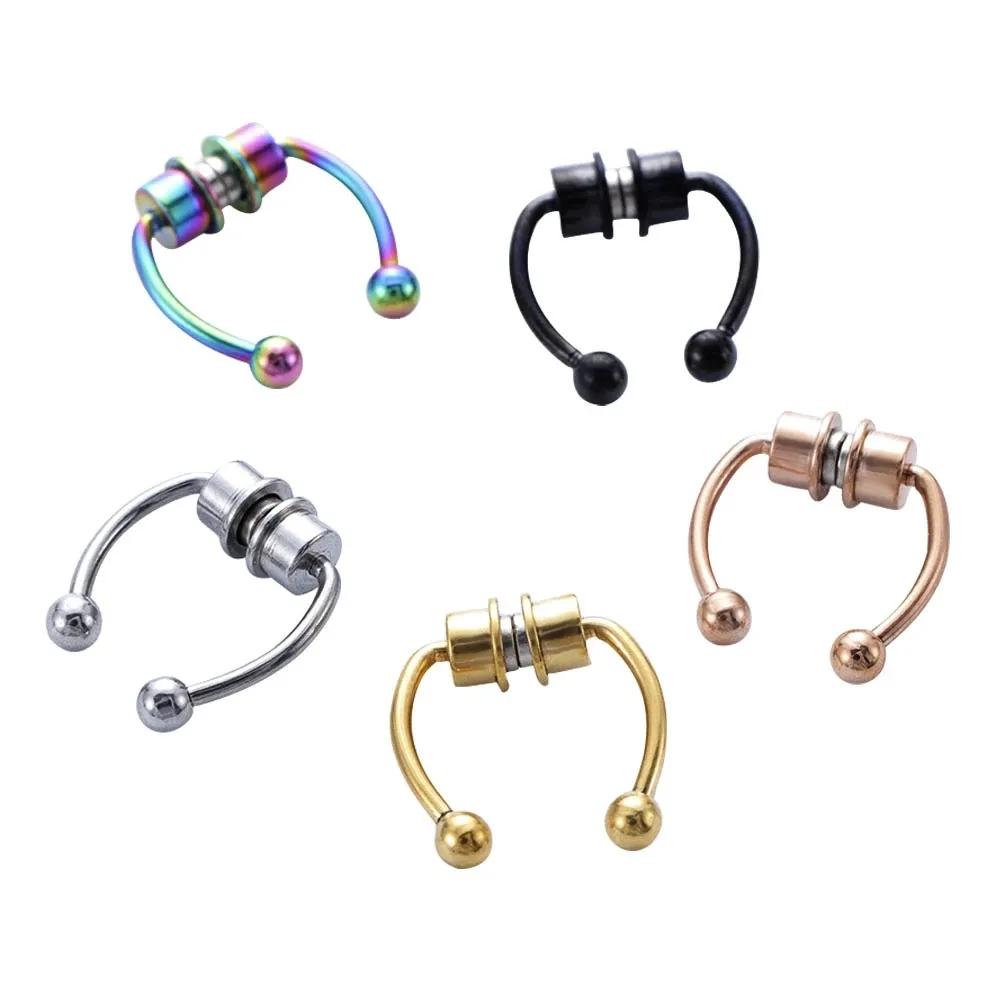 Women Fake Piercing Nose Ring Hoop Septum Non Piercing Nose Clip Rock HipHoop Stainless Steel Magnet