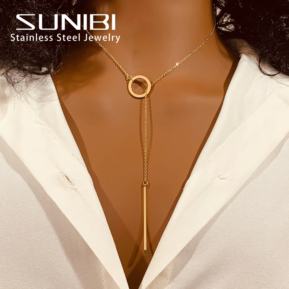SUNIBI Fashion Stainless Steel Necklace for Woman Personality Infinity Cross Pendant Gold Color