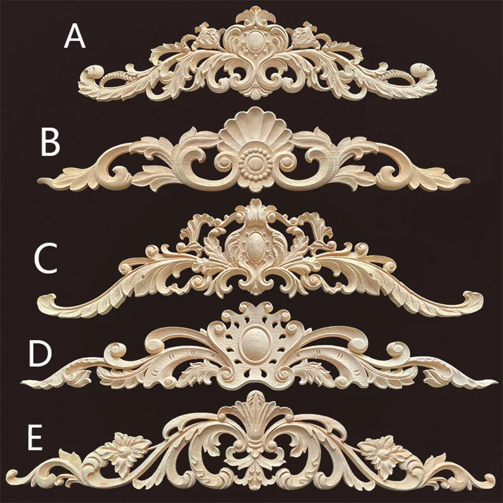Wood Appliques and Onlays Natural  Furniture Wall Door Woodcarving Decorative Long  Flower Wooden