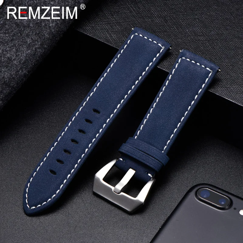 Genuine Leather Watchband Bracelet Black Blue Brown Vintage Matte Watch Strap For Women Men 18mm