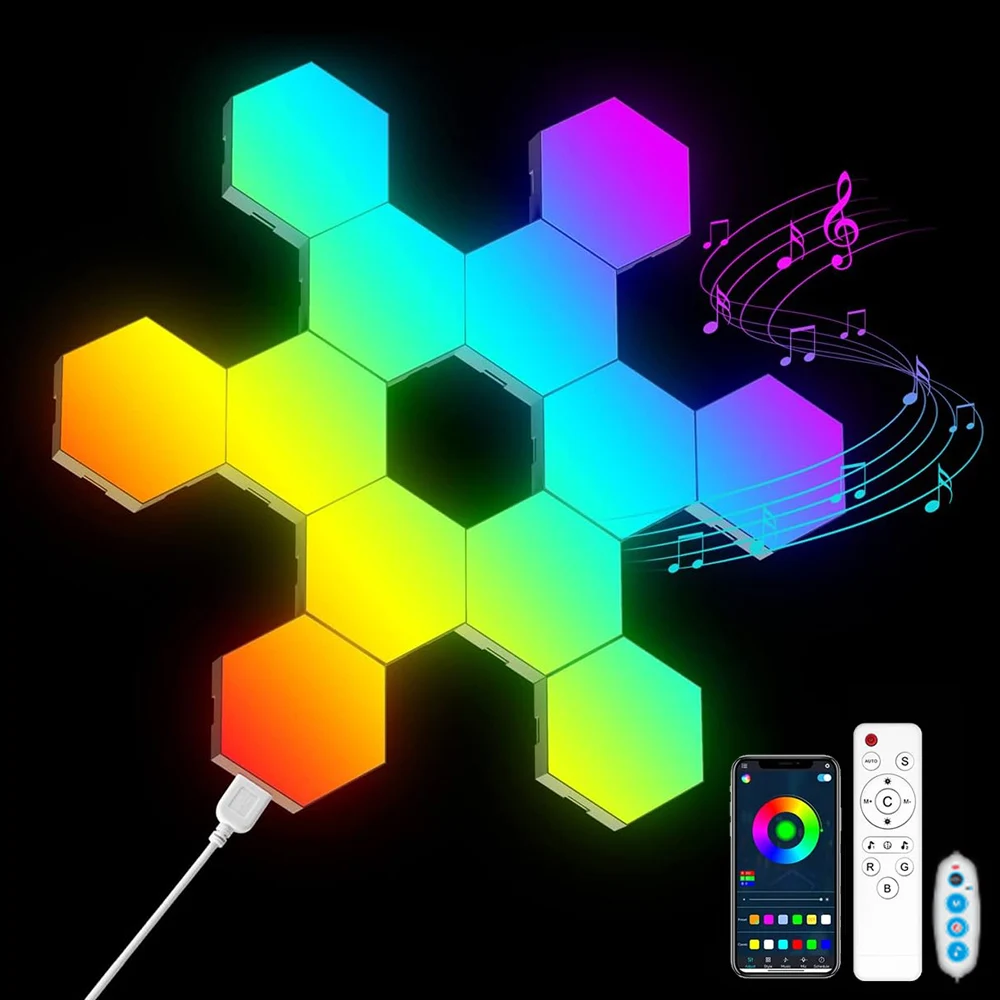 RGB LED Hexagon Light Bluetooth Indoor Wall Light APP Remote Control Night Light Computer Game Room