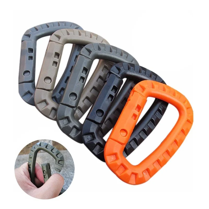 5pcs 8.5cm Tactical Backpack Buckle Fast Carabiner Plastic Hook D Shape Mosqueton EDC Gear For