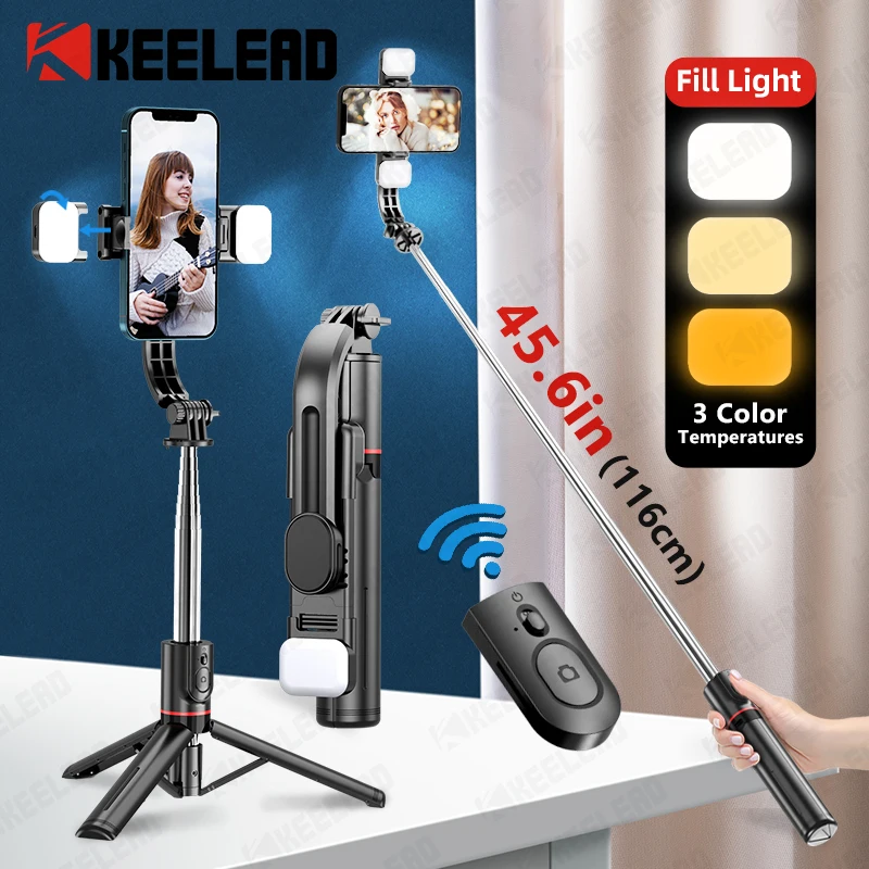 L13D Selfie Stick 1160mm with Wireless Bluetooth Double Fill Light Extended Tripod with Remote