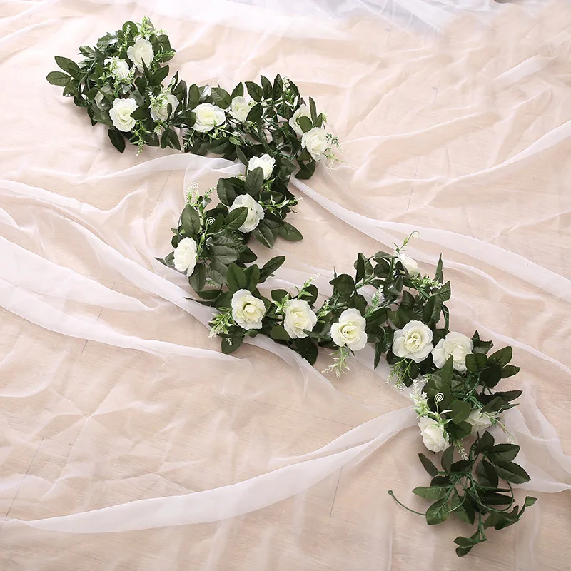 Silk Artificial Rose Vine Hanging Flowers for Wall Christmas Rattan Fake Plants Leaves Garland