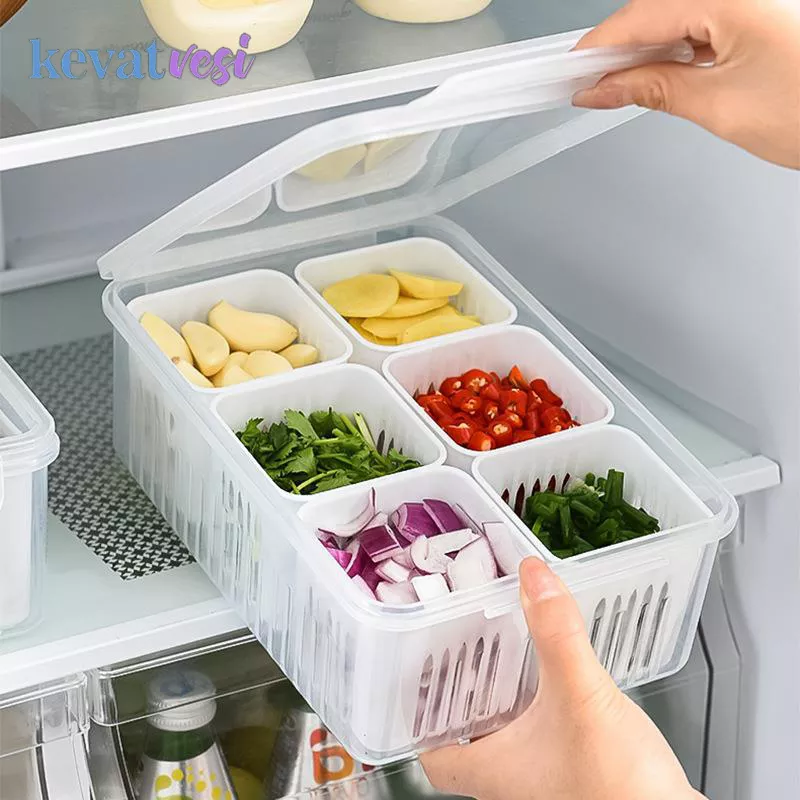 Refrigerator Storage Box 4/6 Grid Food Vegetable Fruit Storage Box Fridge Organizer Drain Basket