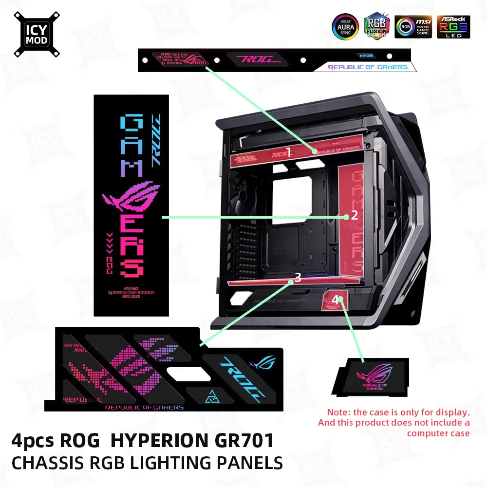 4pcs asus gr701 chassis rgb beleuchtung panels rog hyperion benutzer definierte gamer refit kit 5v