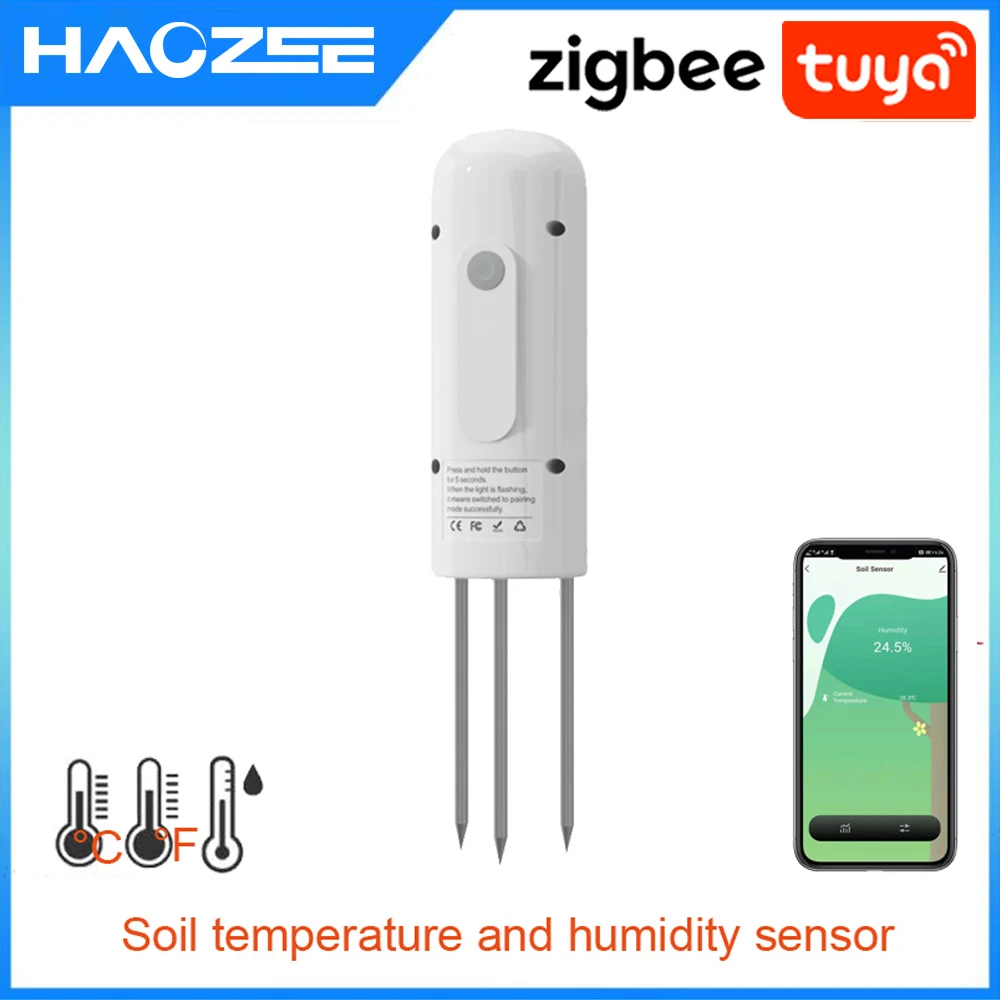 Haozee Tuya Smart Zigbee Bodemtester Temperatuur- en vochtigheidsmeter Waterdicht Vocht Tuinirrigatie Home Assistant