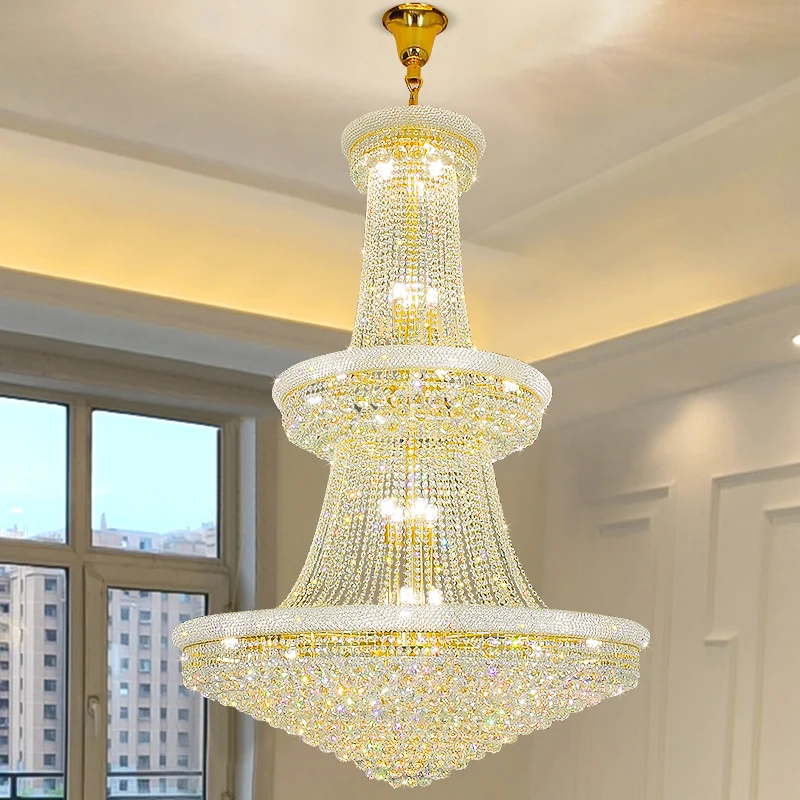 Luxury Living Room Crystal Chandelier Staircase European-Style Large Chrome Chandelier Hotel Lobby