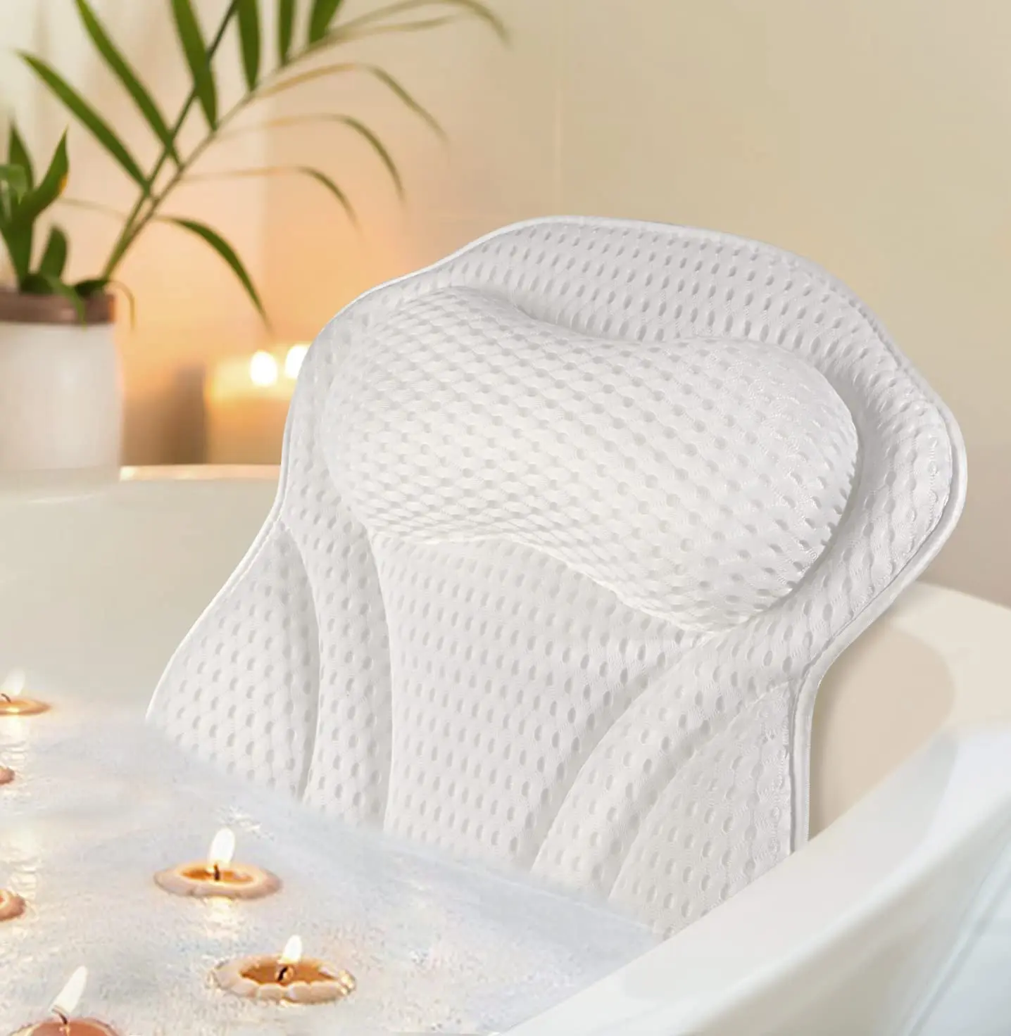Bathtub Pillow for Tub, Bath Pillow for Neck & Back Support with Strong Suction Cups, Soft Spa Bath