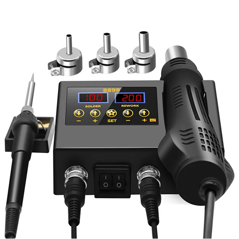 8898 SMD Rework Soldering Station 2 In 1 Hot Air Soldering Iron LCD Digital Display Welding Station