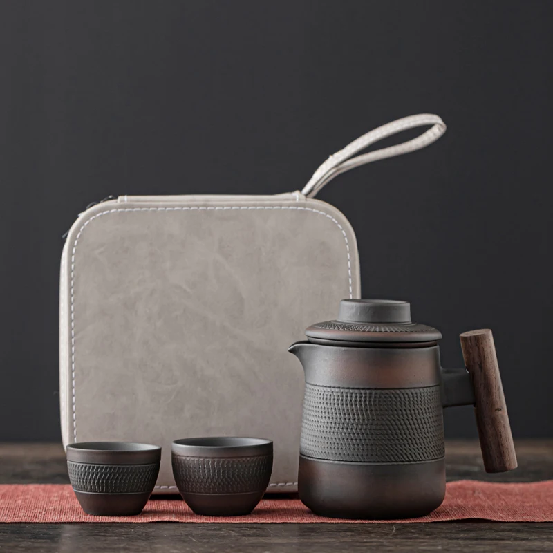High-end-Lila Keramik RetroTea Set Im Freien Reise Tee-Set Tragbare Kungfu Tee-Set Teekanne Kleine