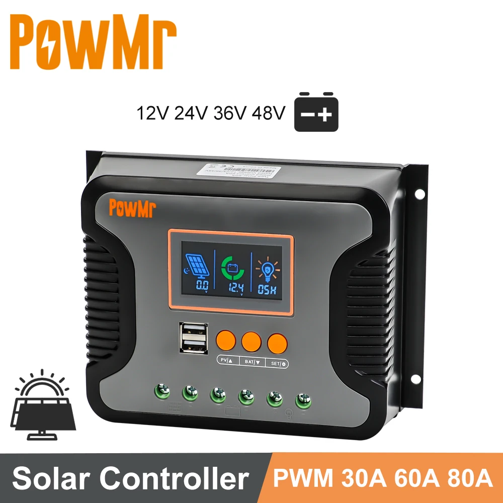 PWM 80A 60A 30A 12V 24V 36V 48V Auto Solar Charger Regulator Max PV 100V 24 hour Settable Work Time