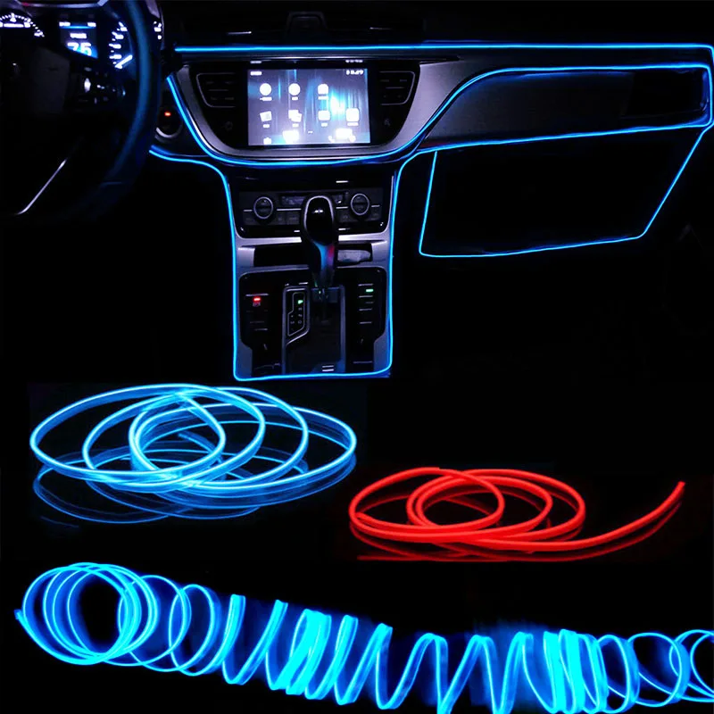 1M/3M/5M Car Interior Led Decorative Lamp EL Wiring Neon Strip For Auto DIY Flexible Ambient Light